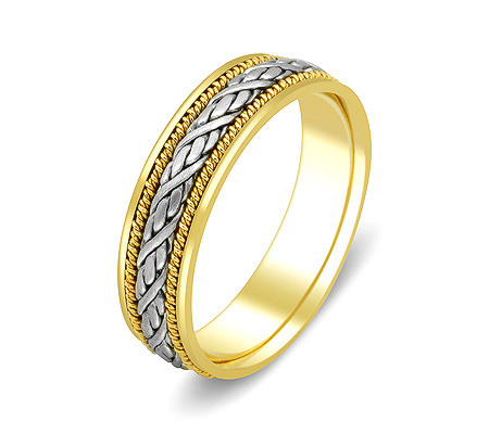 Фото «ZG-20002» Обручальное кольцо из желтого, косичка из белого золота