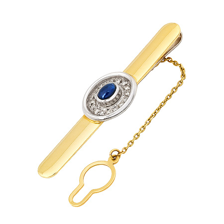 Фото «ZG-3001» Золотой зажим для галстука сапфиром и бриллиантами