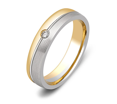 Фото «ZG-30019» Обручальное кольцо с 1 бриллиантом два цвета золота