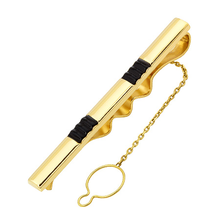 Фото «ZG-3029» Золотой зажим для галстука с ониксом желтое золото