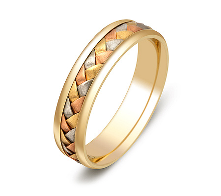 Фото «ZG-50033» Обручальное кольцо косичка из трех цветов золота